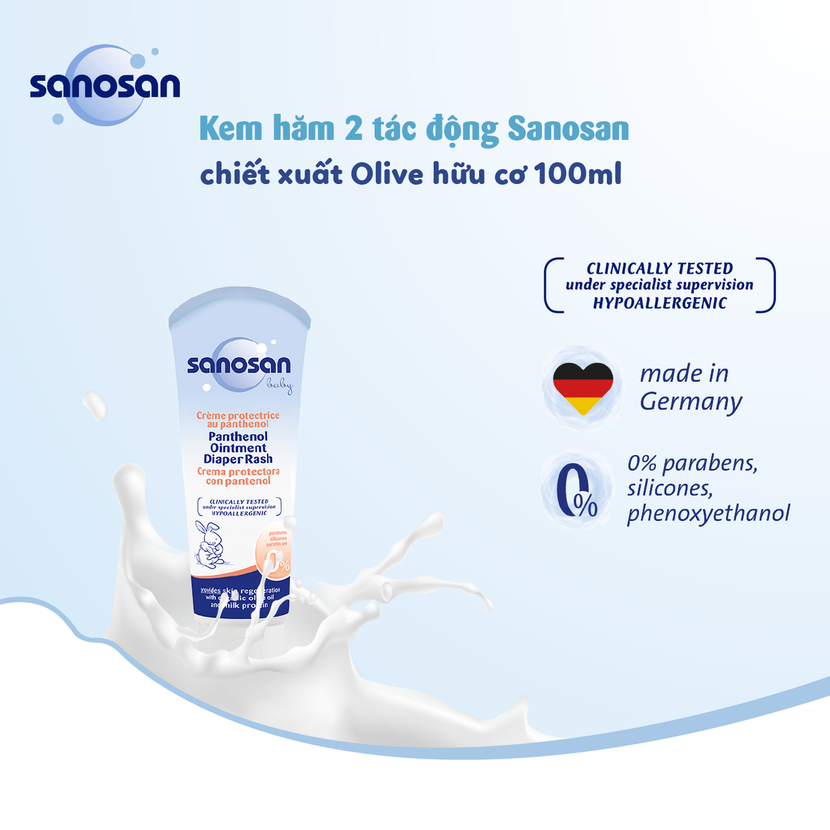 Kem trị hăm Sanosan chiết xuất Olive hữu cơ 100ml - mặt sau