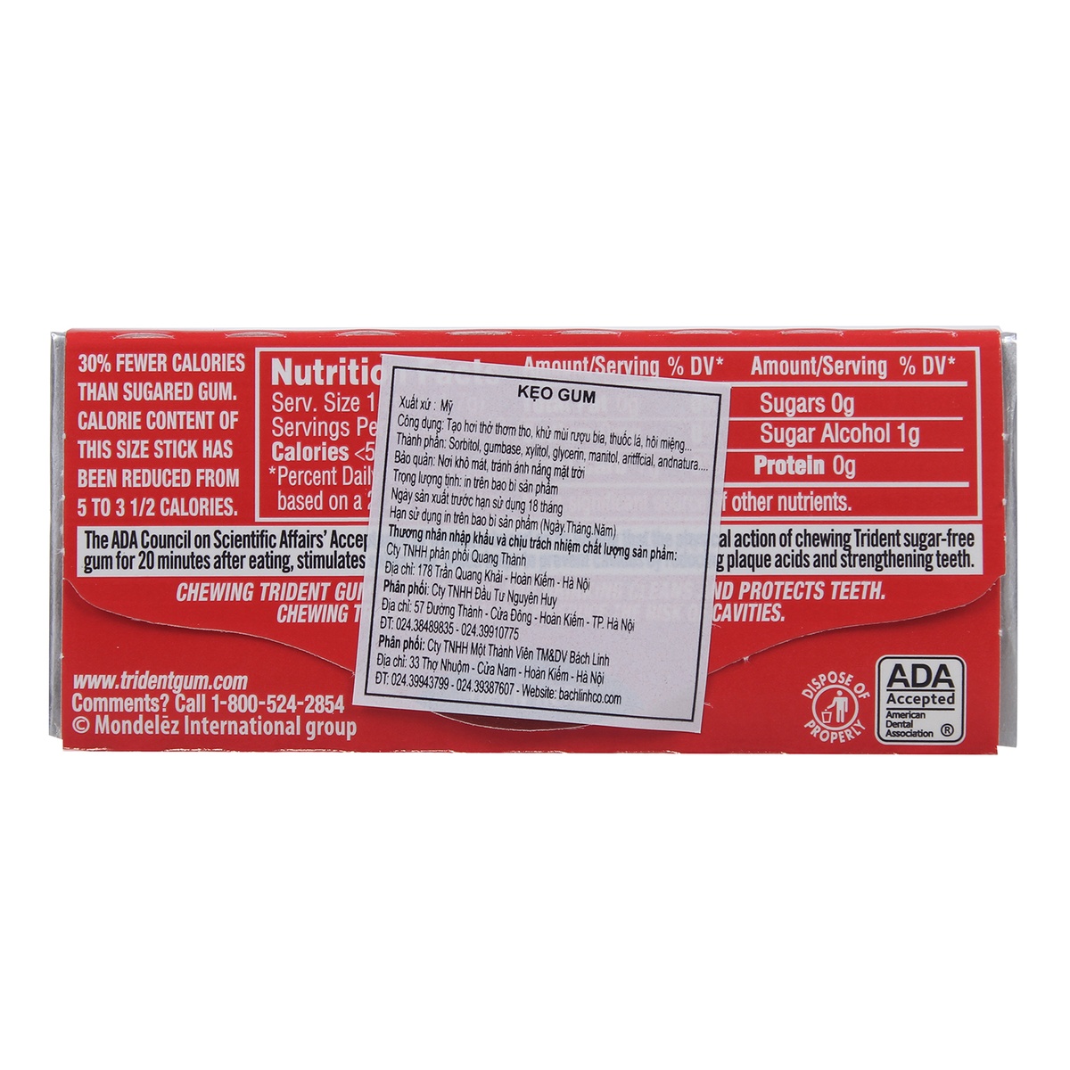 Kẹo cao su Trident vị quế - Cinnamon - mặt phải