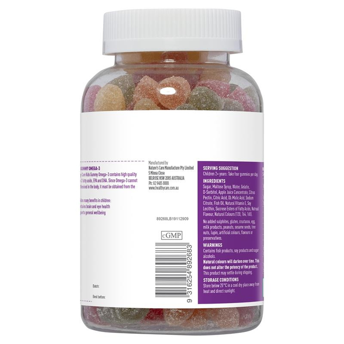 Kẹo dẻo Gummy Omega 3 Úc Healthy Care - 250 viên - mặt trái