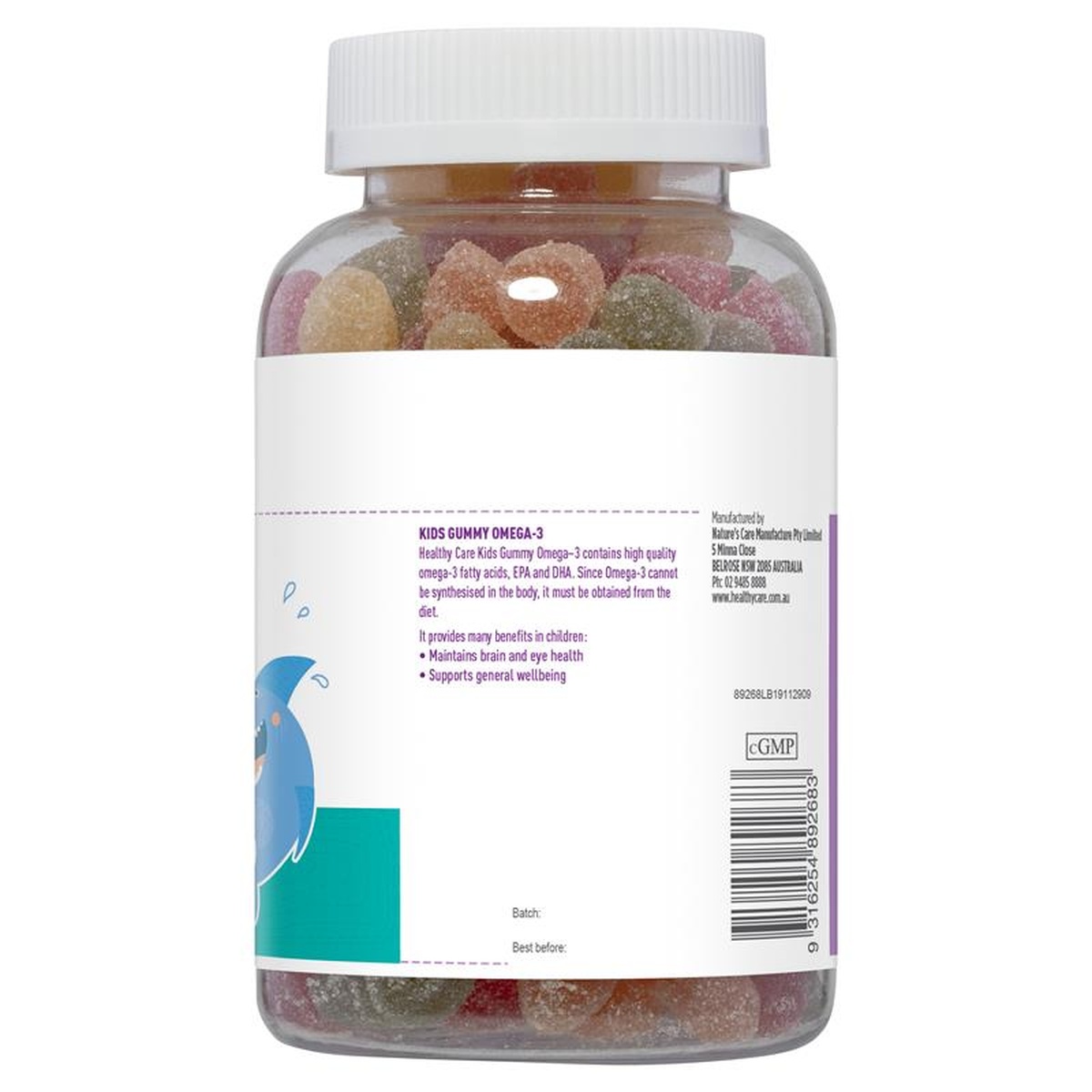 Kẹo dẻo Gummy Omega 3 Úc Healthy Care - 250 viên - mặt sau
