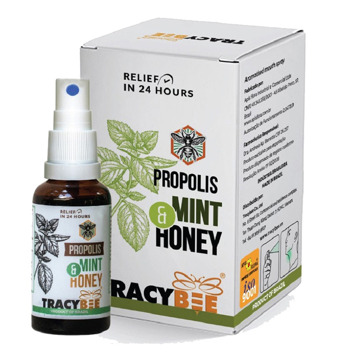 Keo ong Tracybee vị bạc hà trị viêm họng 30ml - mặt sau