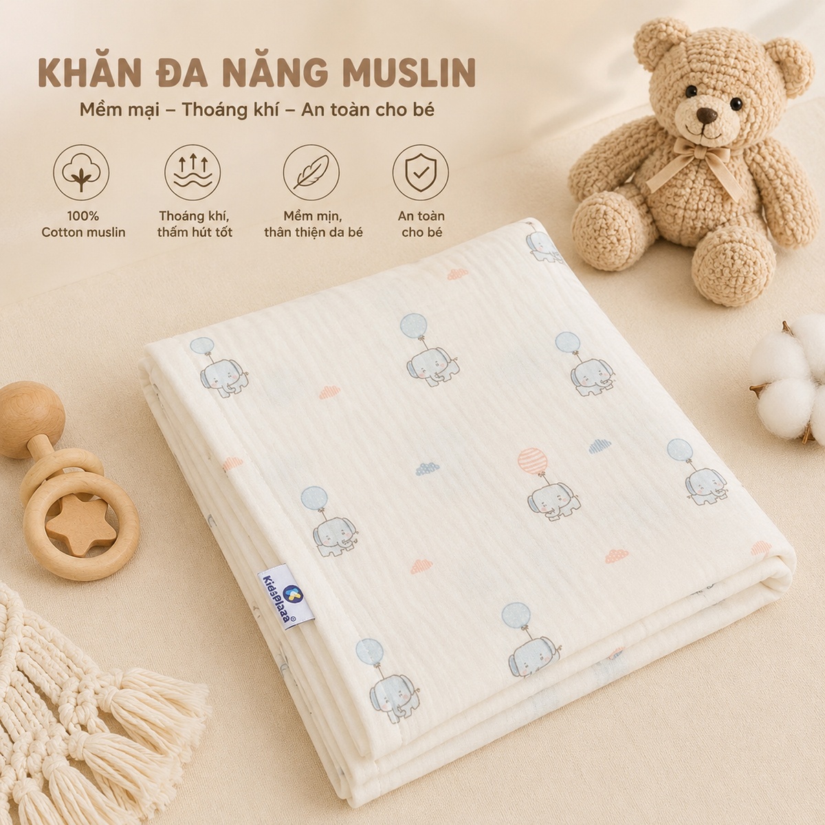 Khăn đa năng muslin 4 lớp O!Baby TM26 (80*100) - mặt trái
