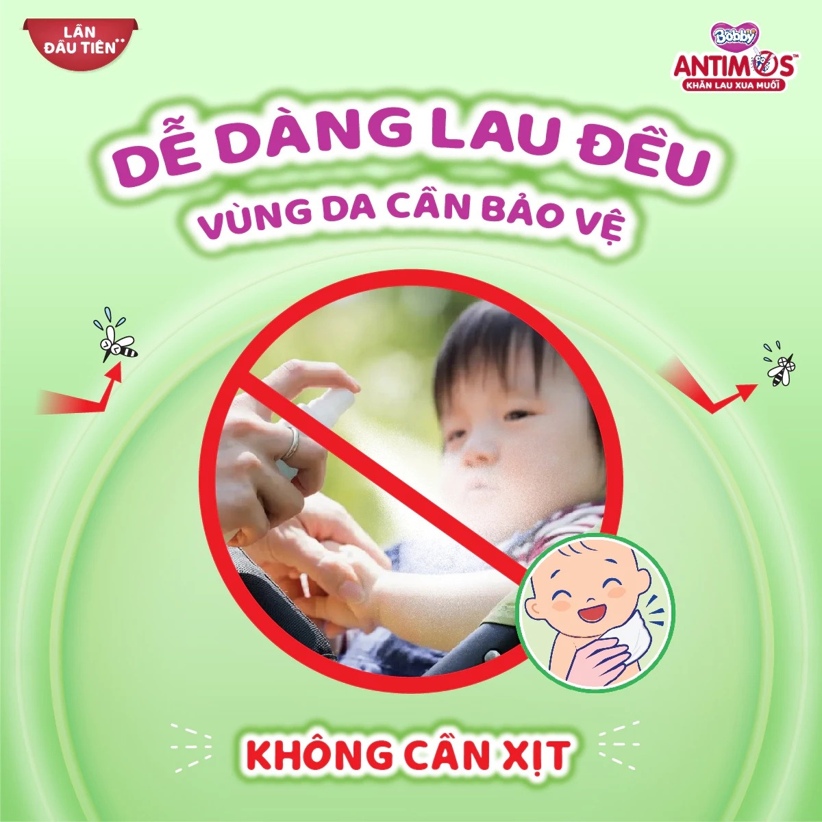Khăn lau xua muỗi Bobby Antimos 20 miếng - mặt phải