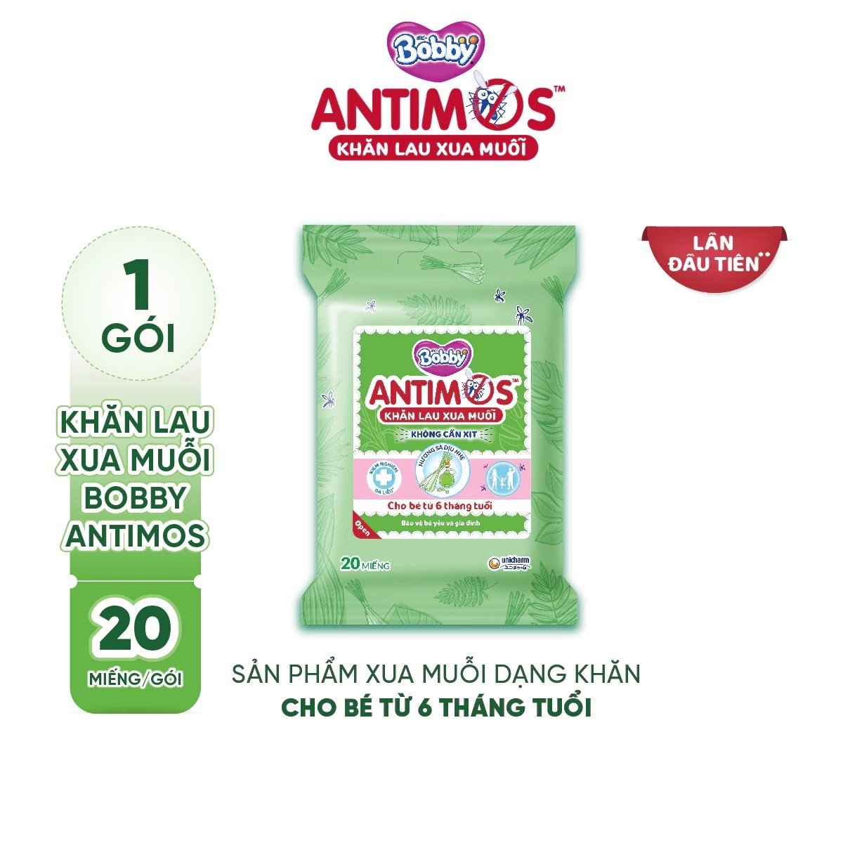 Khăn lau xua muỗi Bobby Antimos 20 miếng - mặt trái
