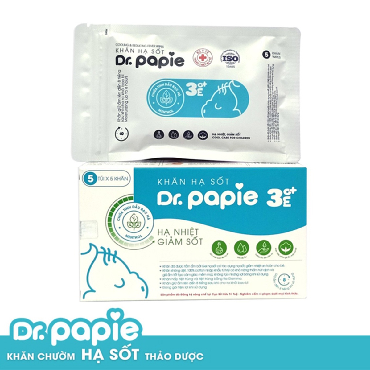 Khăn hạ sốt Dr Papie 3M+  - mặt sau