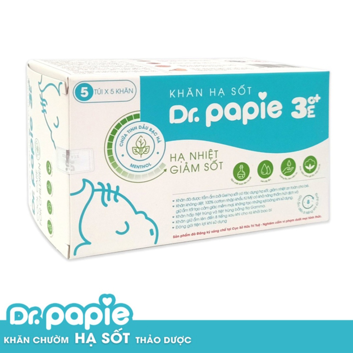 Khăn hạ sốt Dr Papie 3M+  - mặt trái