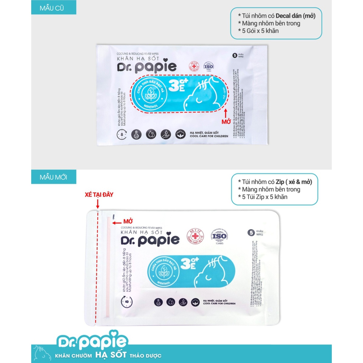 Khăn hạ sốt Dr Papie 3M+  - góc nghiêng