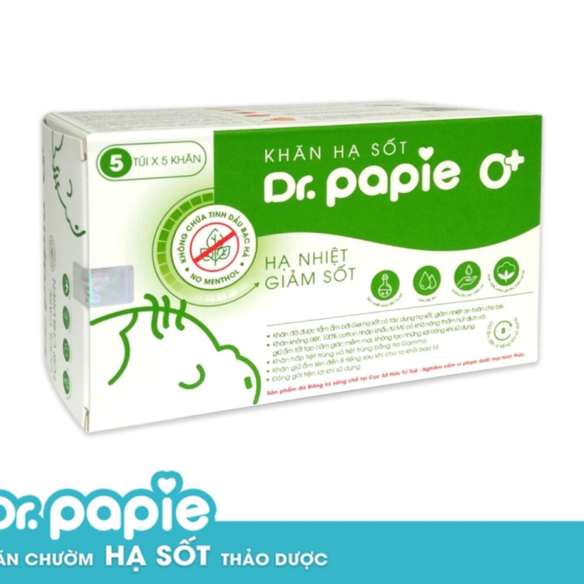 Khăn hạ sốt Dr Papie 0+ - mặt trái