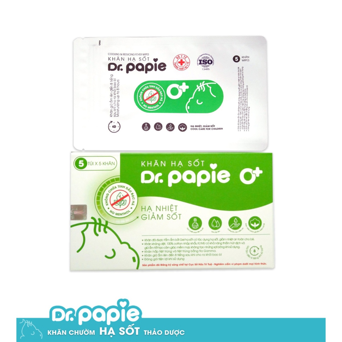 Khăn hạ sốt Dr Papie 0+ - mặt sau