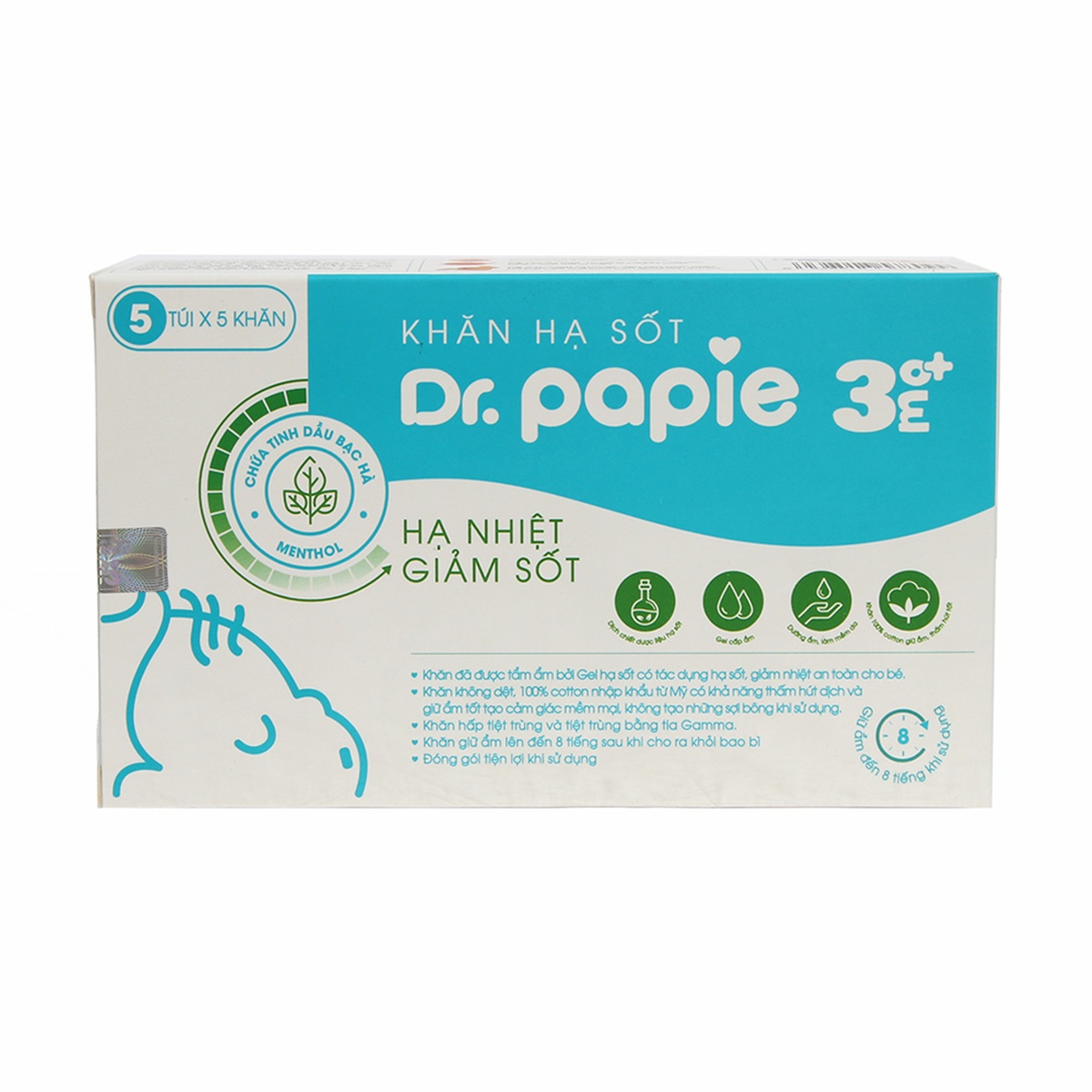 Khăn hạ sốt Dr Papie 3M+  - mặt phải