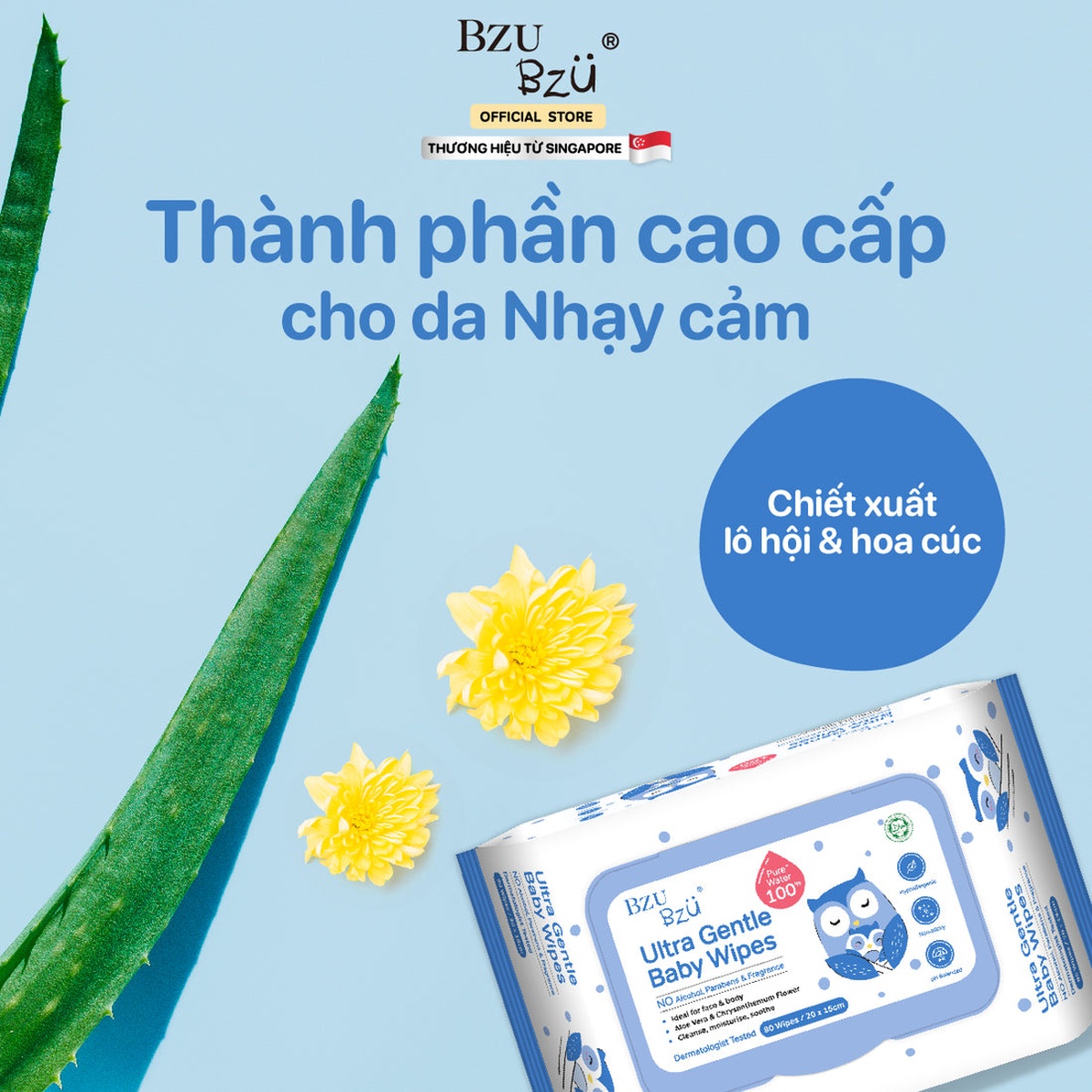 Khăn ướt dịu nhẹ Bzu Bzu 80 tờ - mặt sau