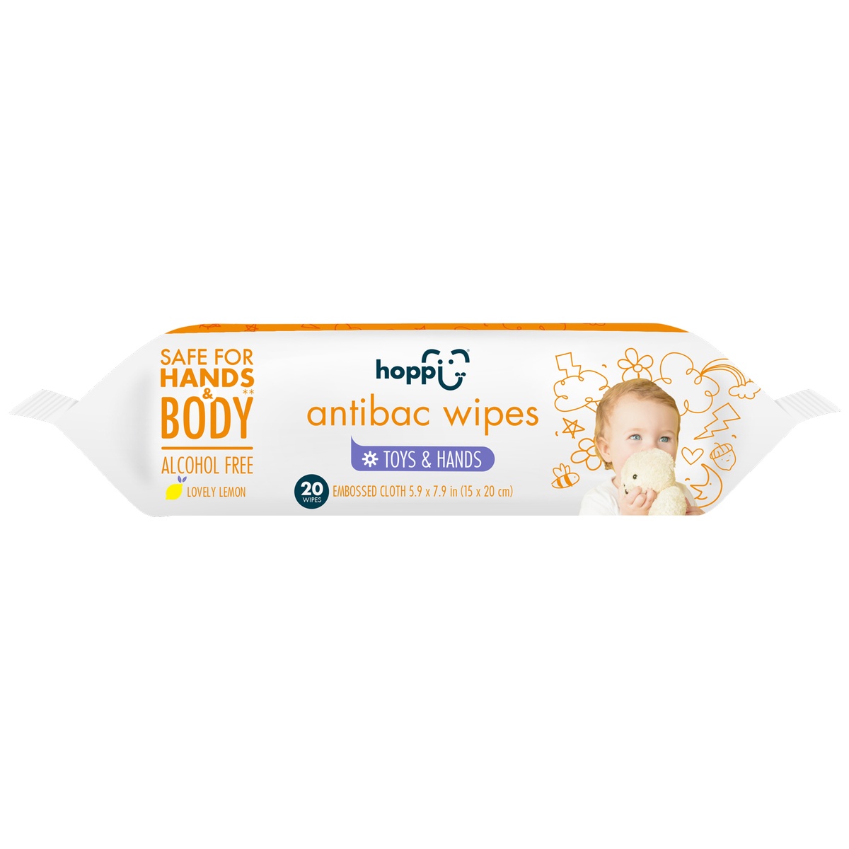Khăn ướt kháng khuẩn Hoppi Antibac 20 tờ - mặt trái
