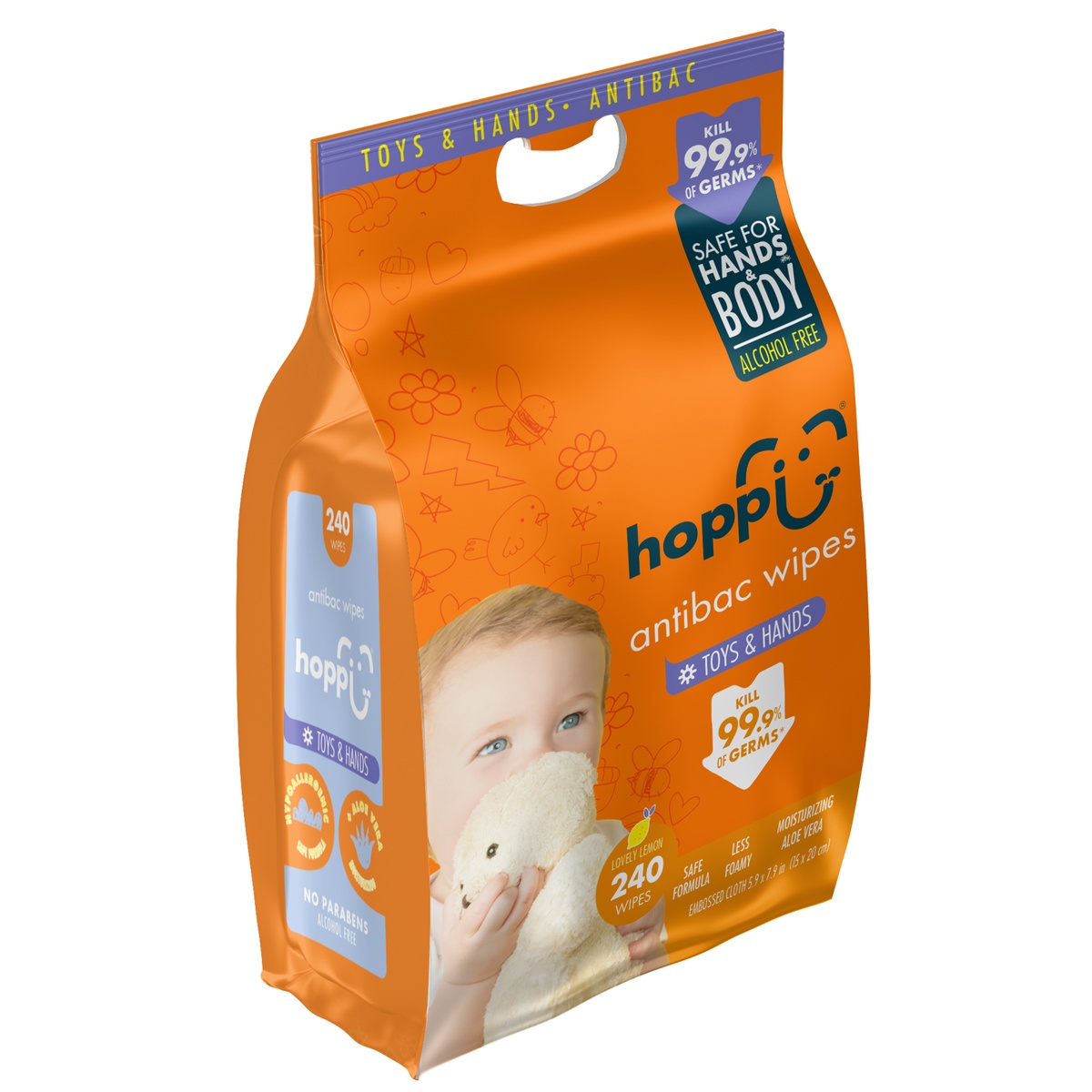 Khăn ướt kháng khuẩn Hoppi Antibac 80 tờ - góc nghiêng