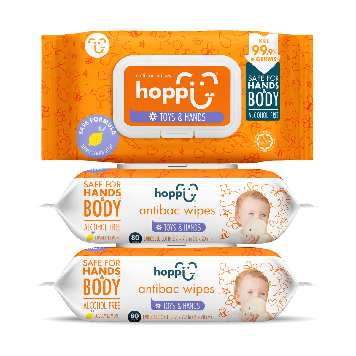 Khăn ướt kháng khuẩn Hoppi Antibac 80 tờ - mặt sau