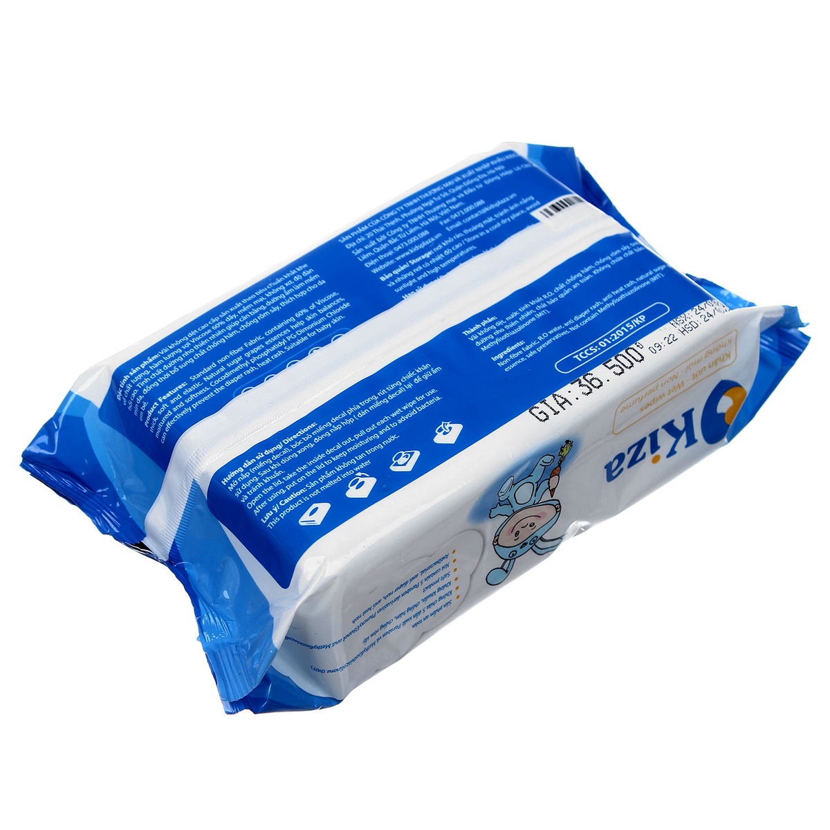 Khăn ướt Kiza 100 tờ có nắp - mặt phải
