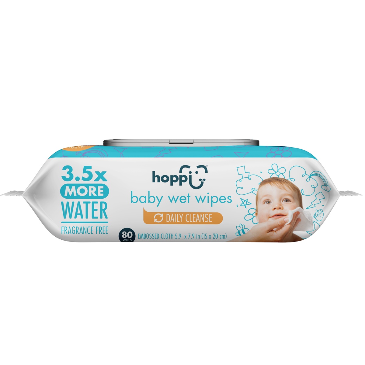 Khăn ướt tinh khiết Hoppi Daily cleanse 3.5x water 80 tờ - mặt trái