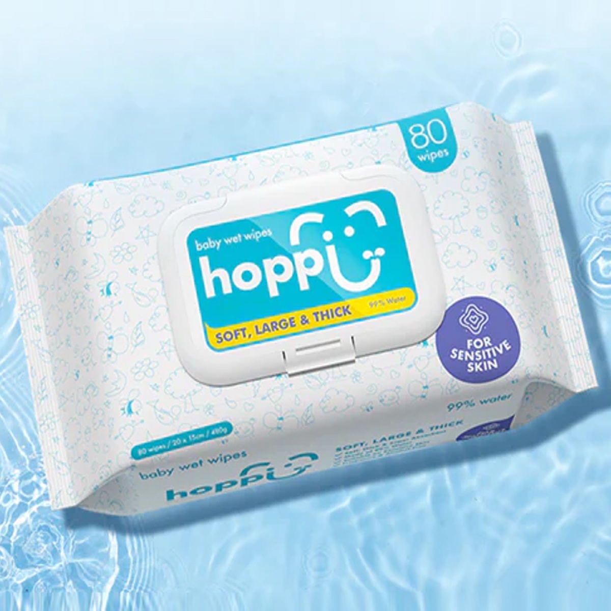Khăn ướt tinh khiết Hoppi 80 tờ - mặt trái