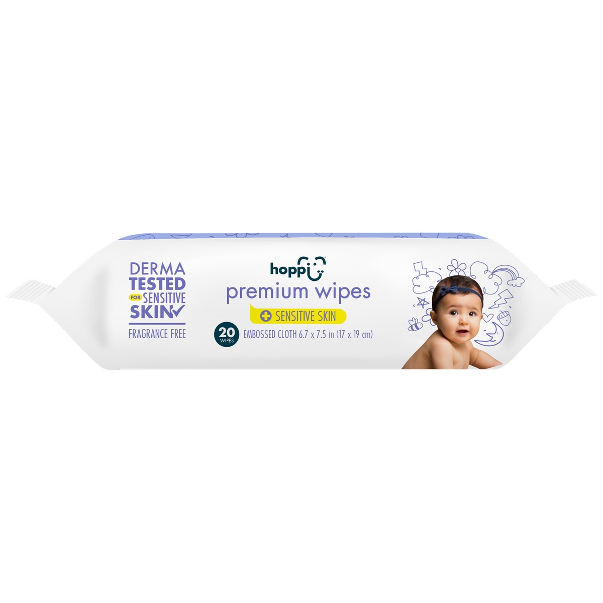 Khăn ướt tinh khiết Hoppi Premium 20 tờ - mặt trái