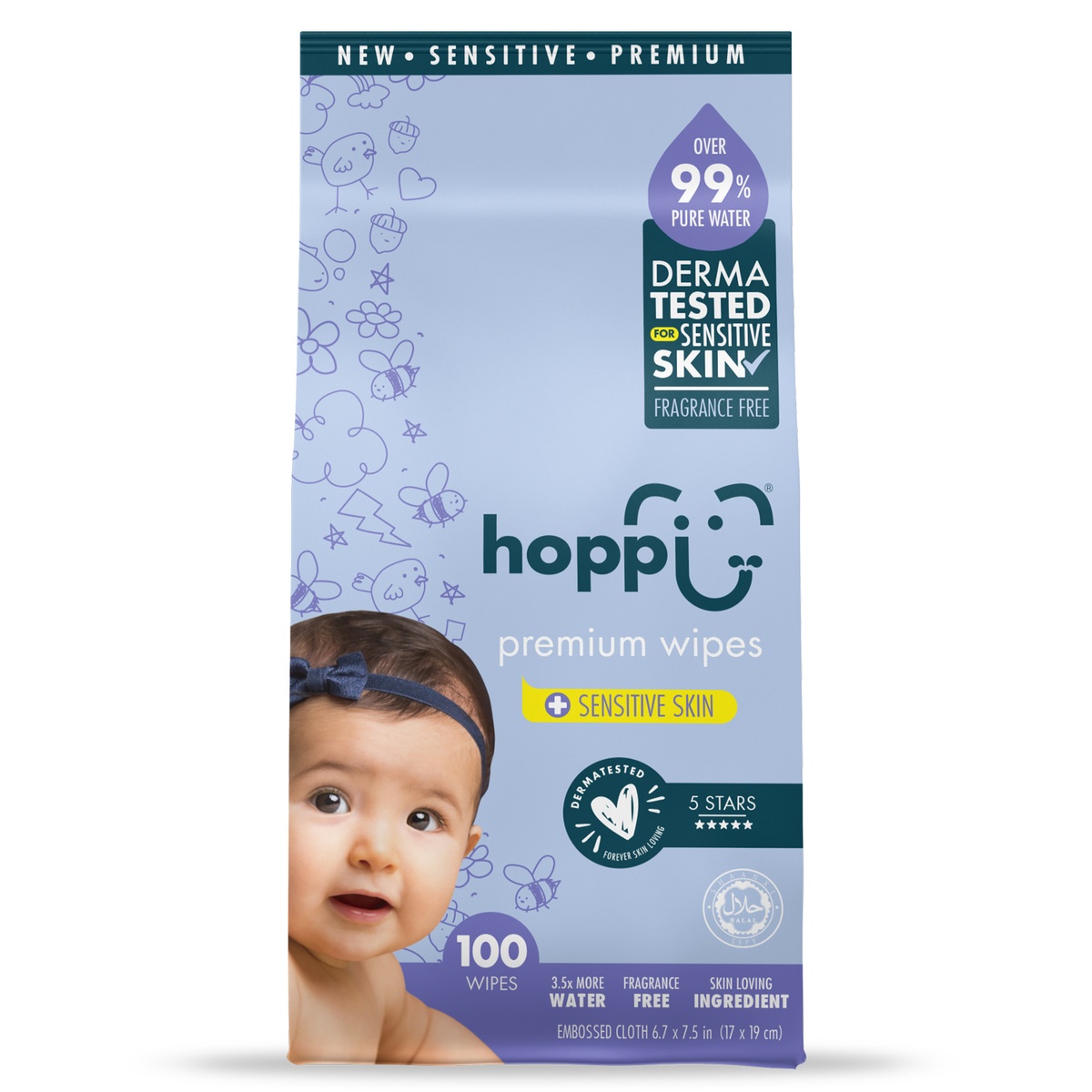 Khăn ướt tinh khiết Hoppi Premium 20 tờ - mặt phải