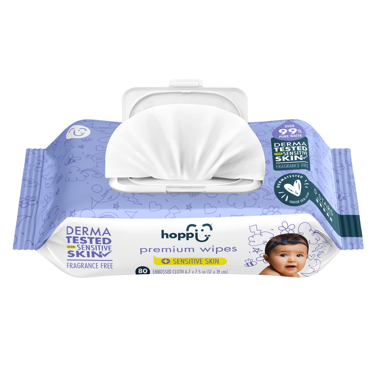 Khăn ướt tinh khiết Hoppi Premium 80 tờ - mặt trái