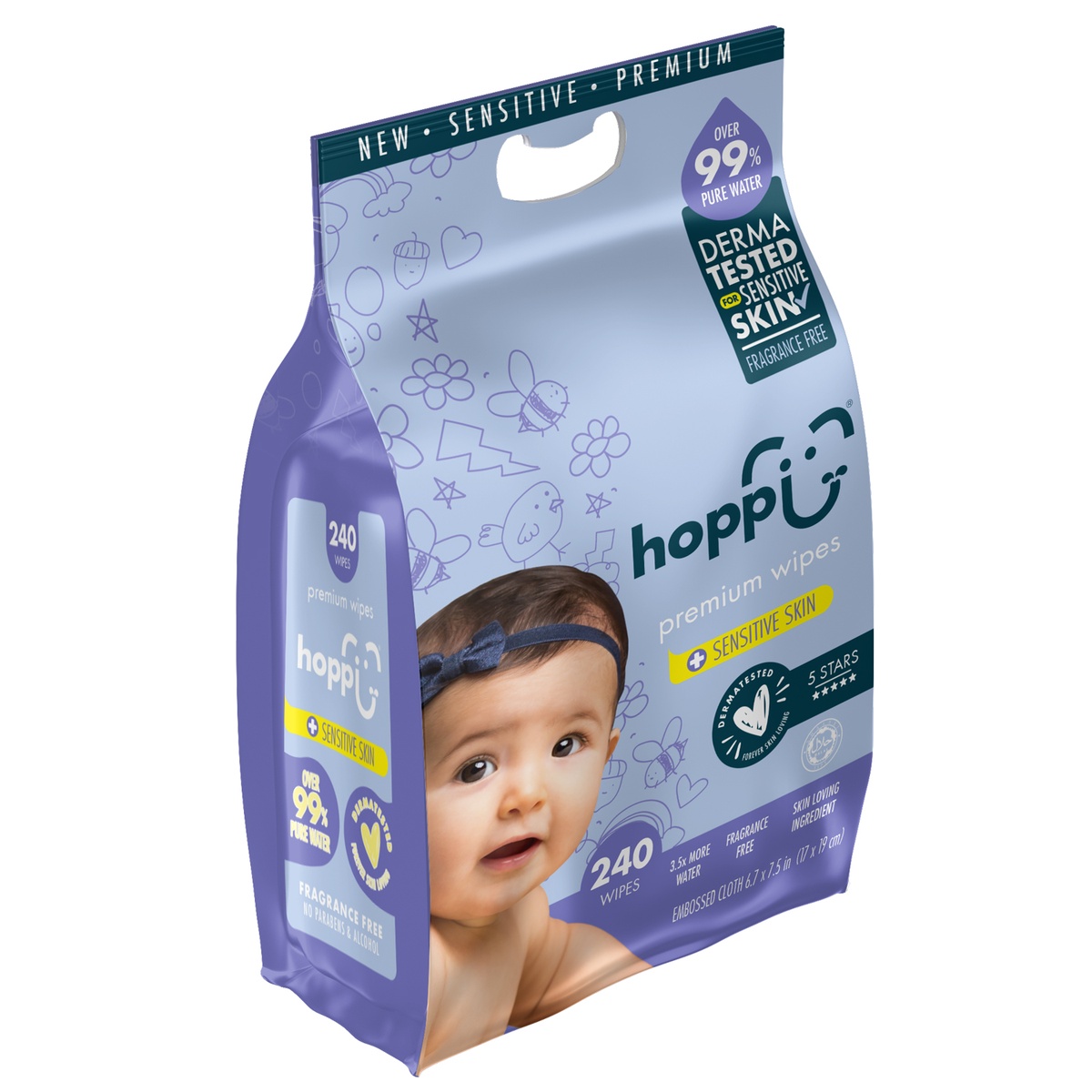 Khăn ướt tinh khiết Hoppi Premium 80 tờ - mặt sau