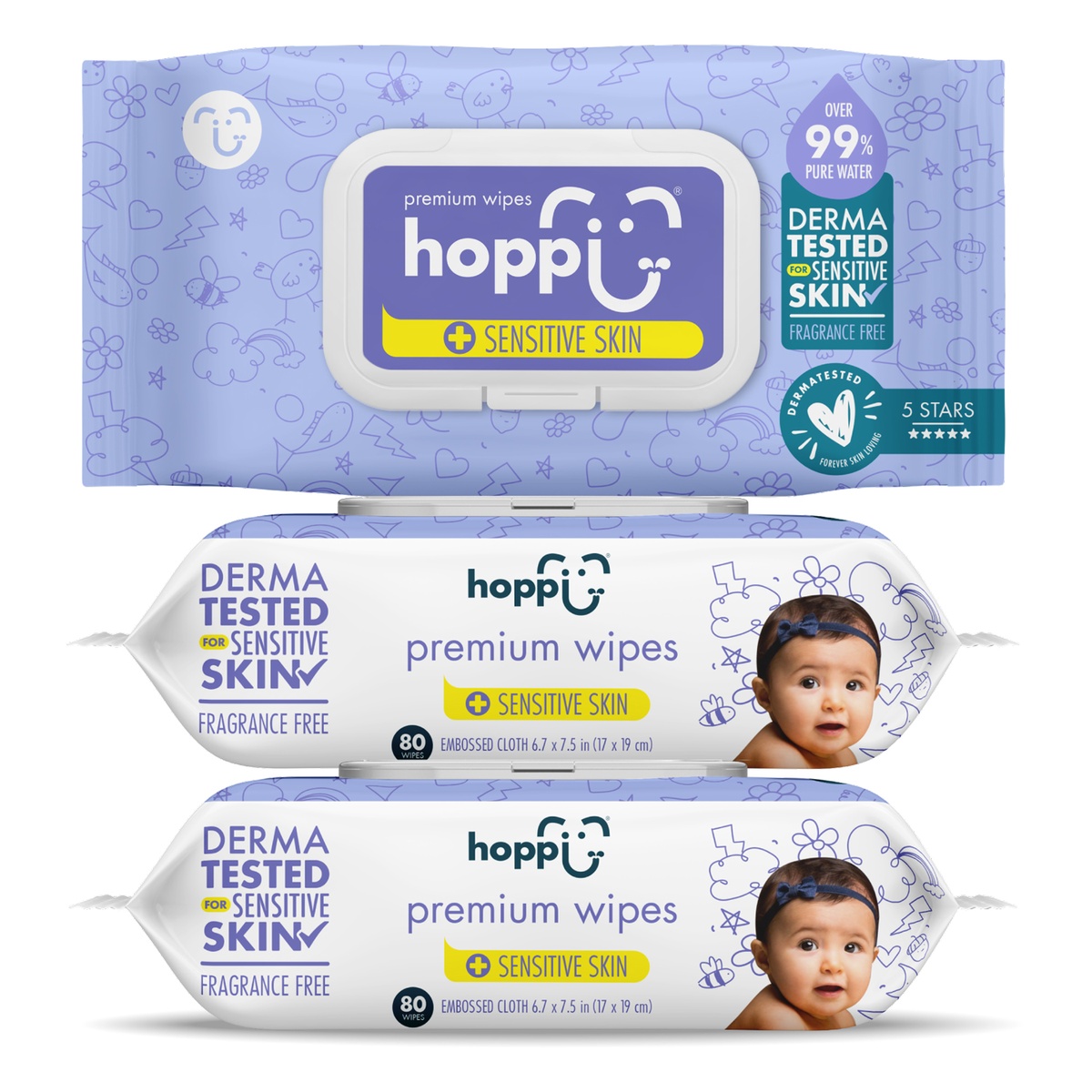 Khăn ướt tinh khiết Hoppi Premium 80 tờ - mặt phải