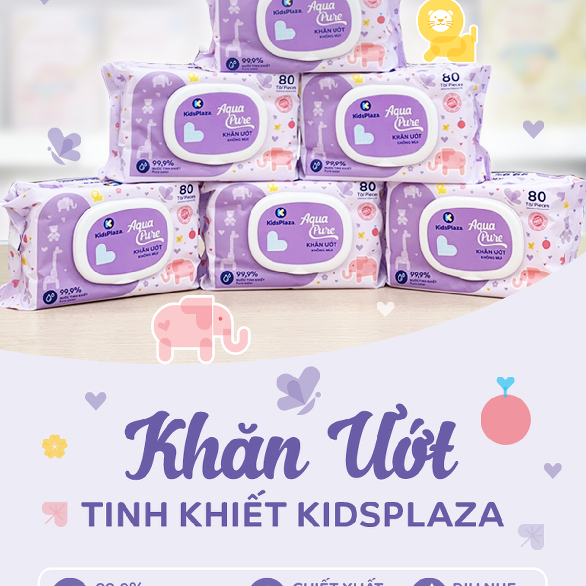 Khăn ướt tinh khiết KidsPlaza 80 tờ - mặt phải