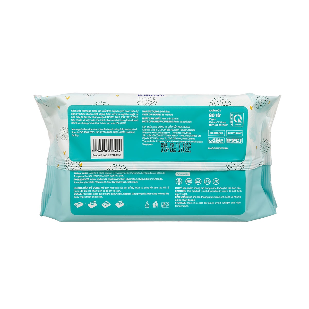 Khăn ướt tinh khiết Mamago 80pcs MMG - góc nghiêng
