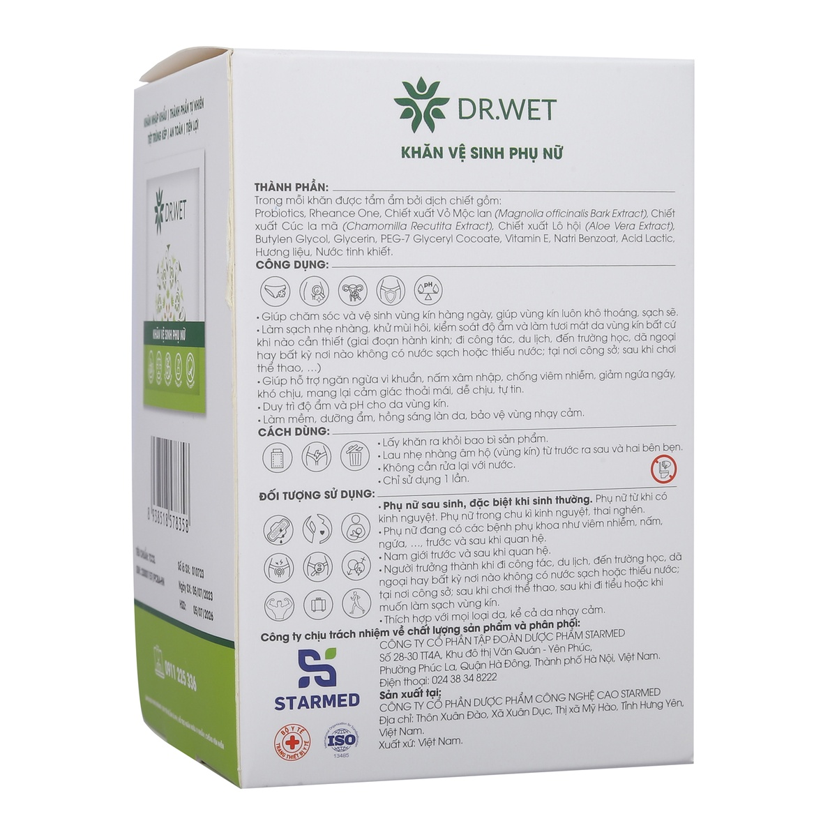 Khăn vệ sinh phụ nữ DR.Wet 25pcs - mặt sau