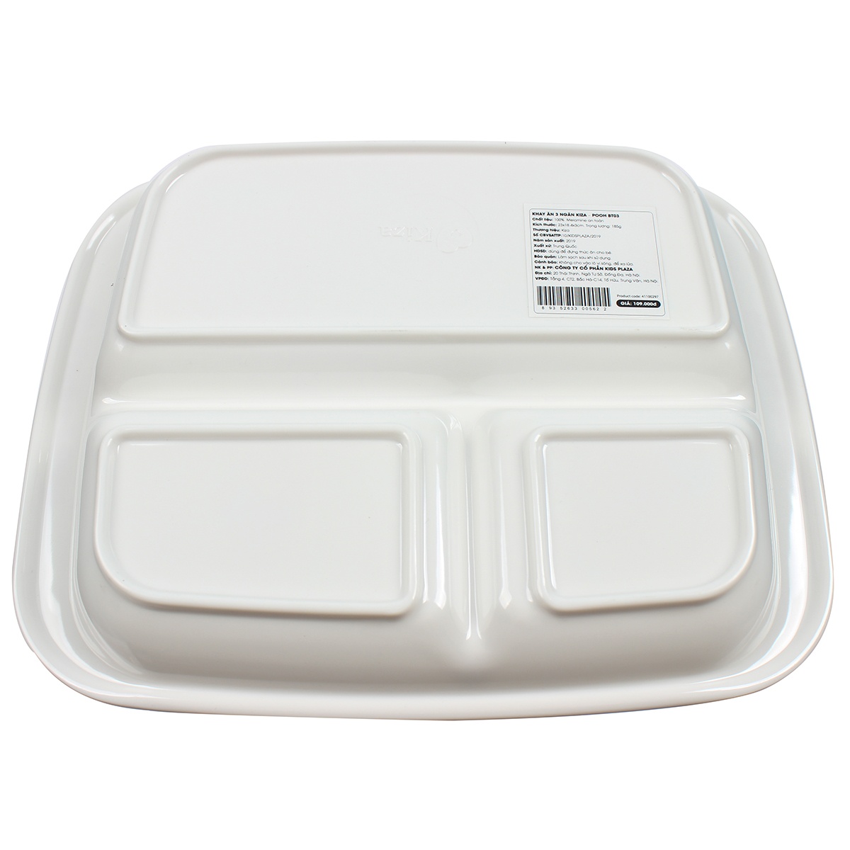 Khay ăn cho bé 3 ngăn Kiza - Pooh BT03 - mặt trái