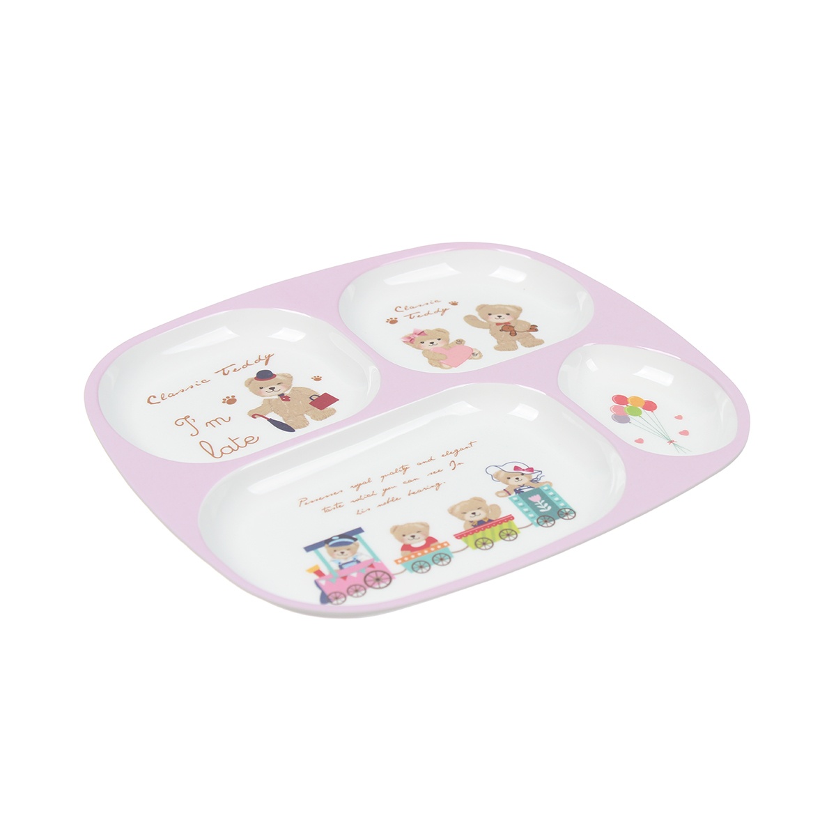 Khay ăn dặm 4 ngăn KidsPlaza U01 Teddy Pink 180g - mặt trái