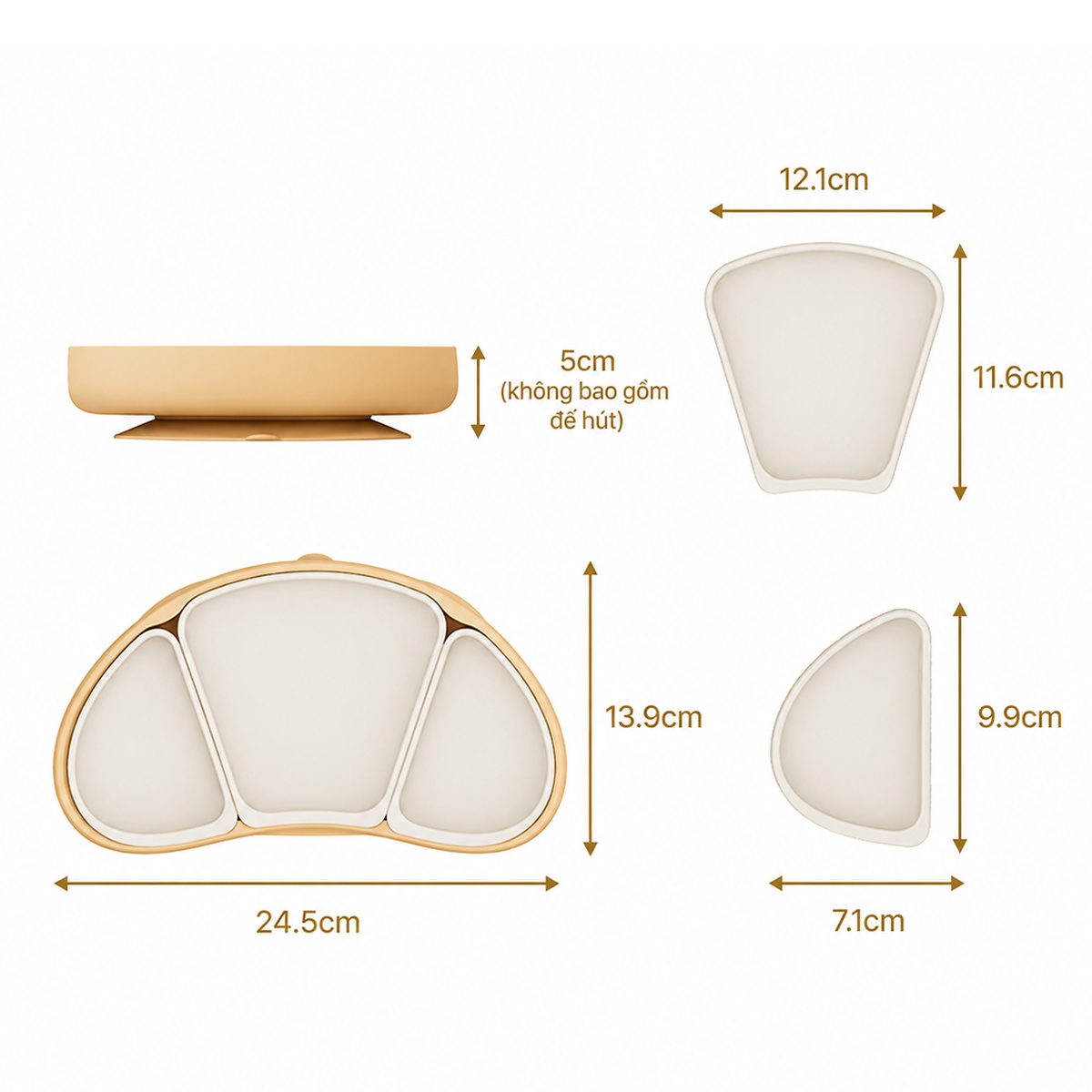 Khay ăn silicone Moyuum 3 ngăn cao cấp (Vàng) - mặt trái