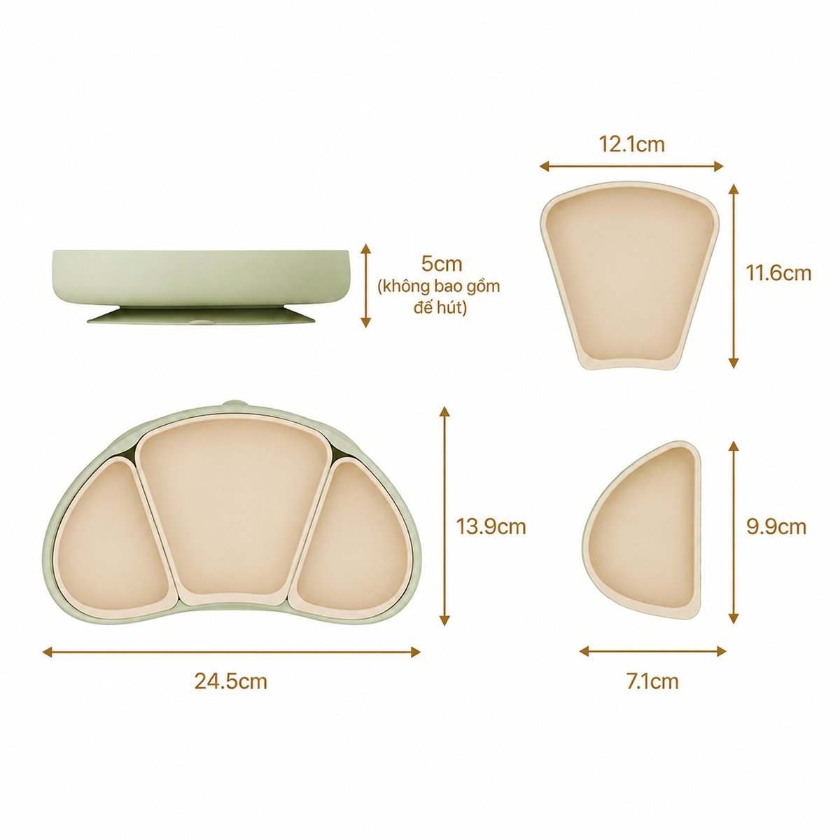 Khay ăn silicone Moyuum 3 ngăn cao cấp (Xanh) - mặt trái