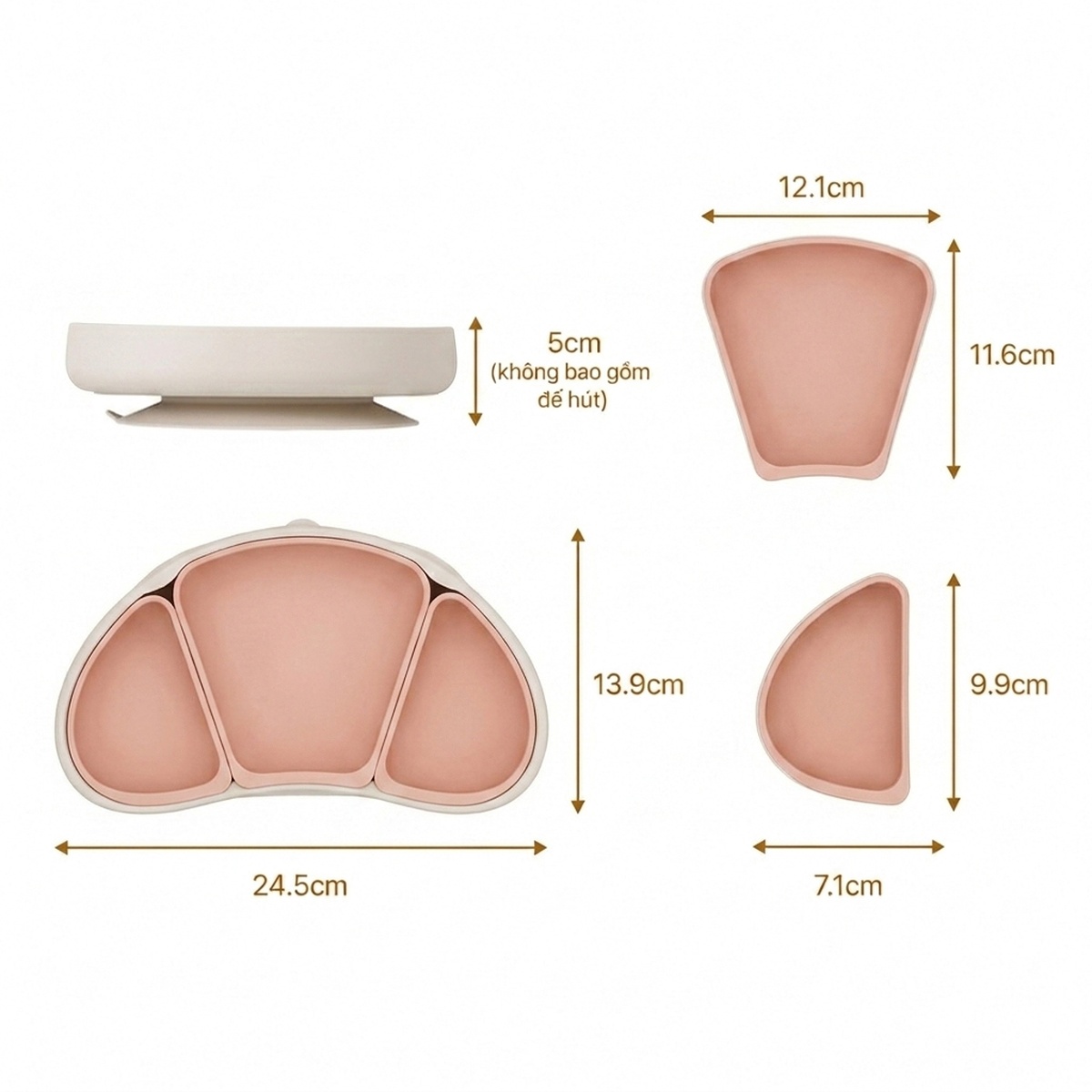 Khay ăn silicone Moyuum 3 ngăn cao cấp (Hồng dâu) - mặt trái