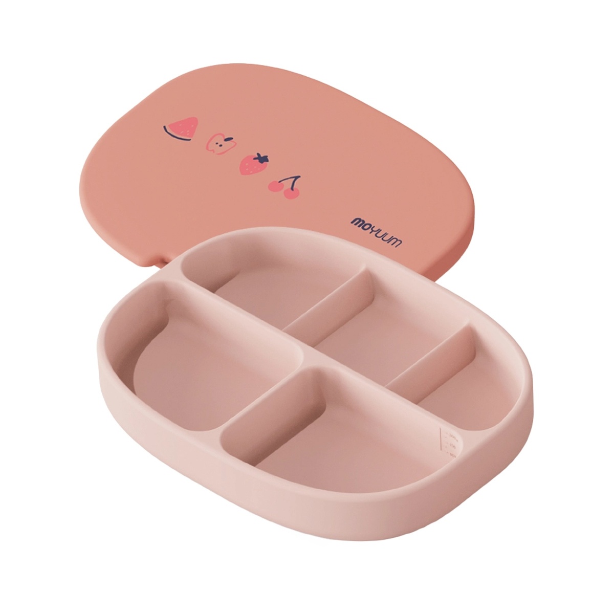 Khay ăn silicone Moyuum 5 ngăn cao cấp (Hồng dâu) - mặt trái