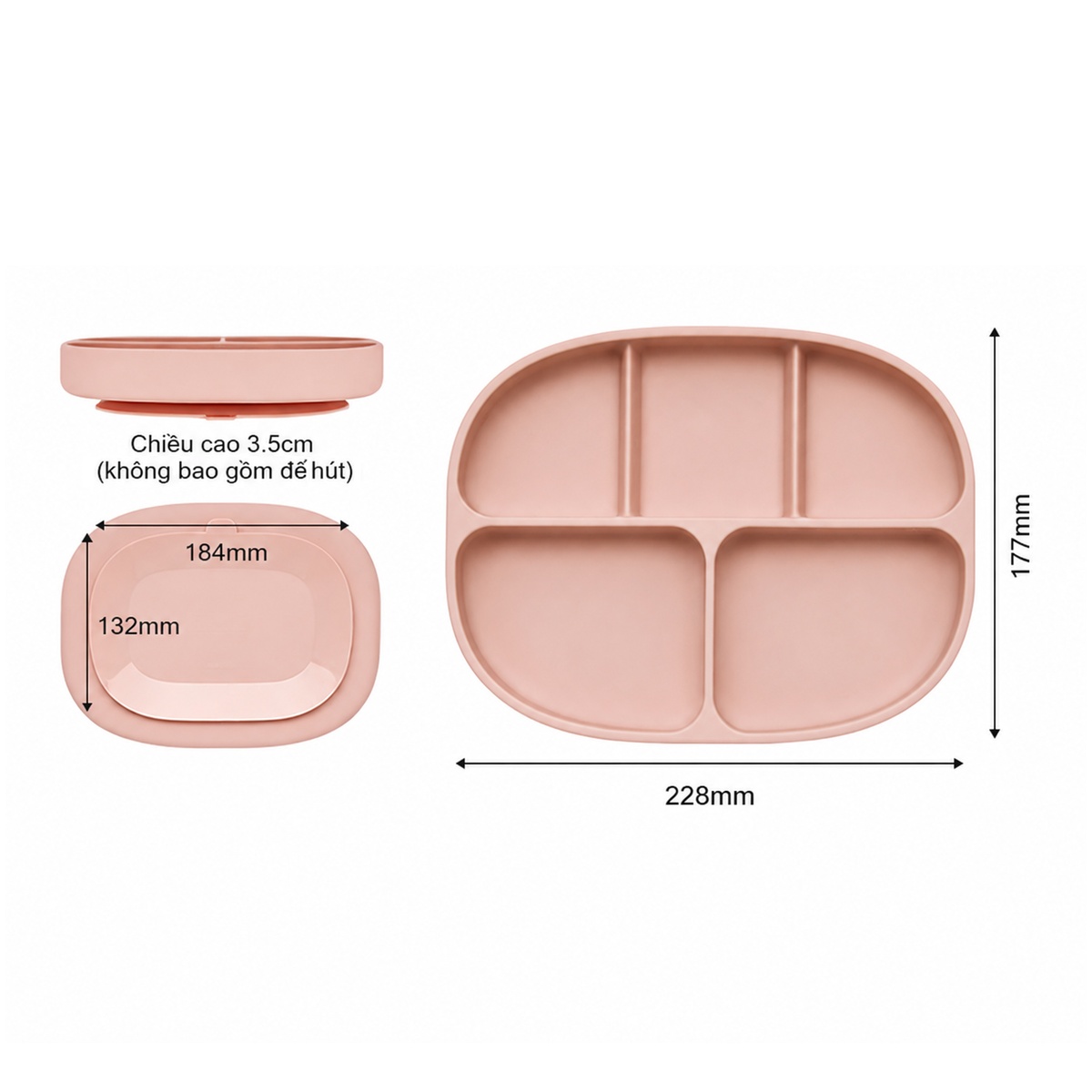 Khay ăn silicone Moyuum 5 ngăn cao cấp (Hồng dâu) - mặt sau
