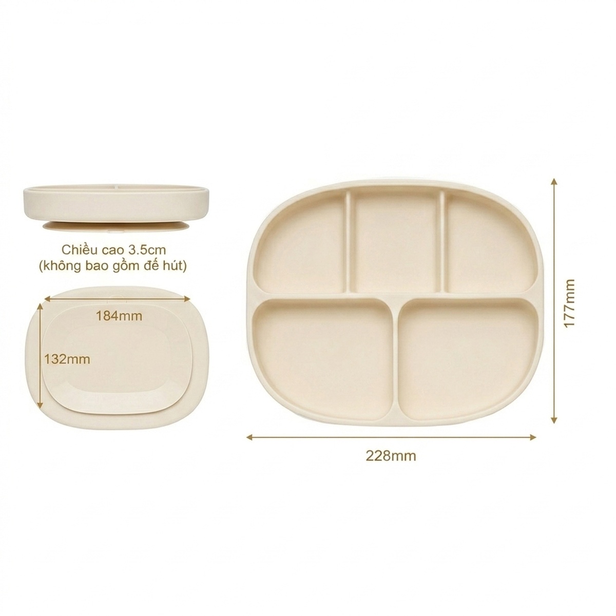 Khay ăn silicone Moyuum 5 ngăn cao cấp (Xanh trắng) - mặt phải