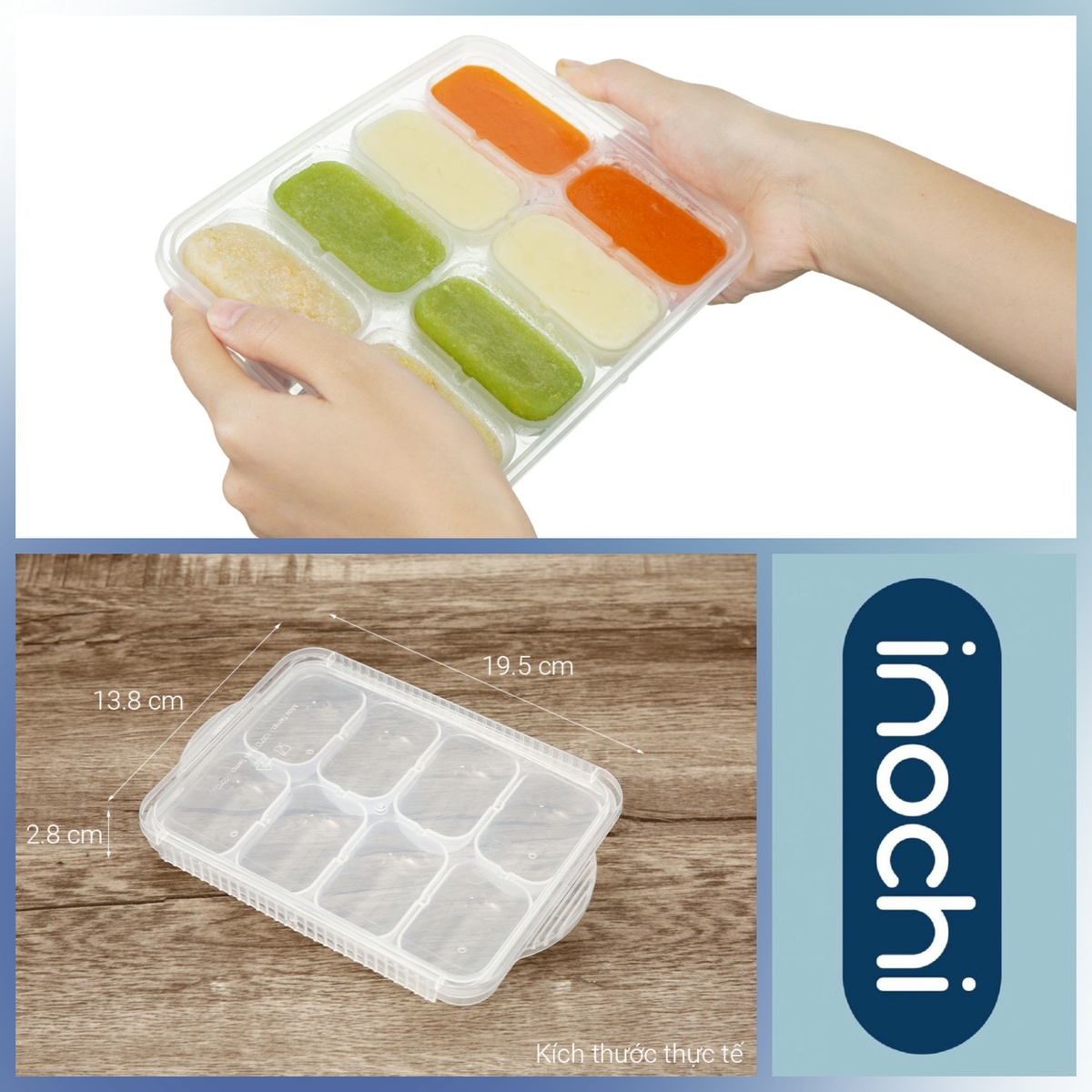Khay trữ đồ ăn dặm Amori Inochi - góc nghiêng
