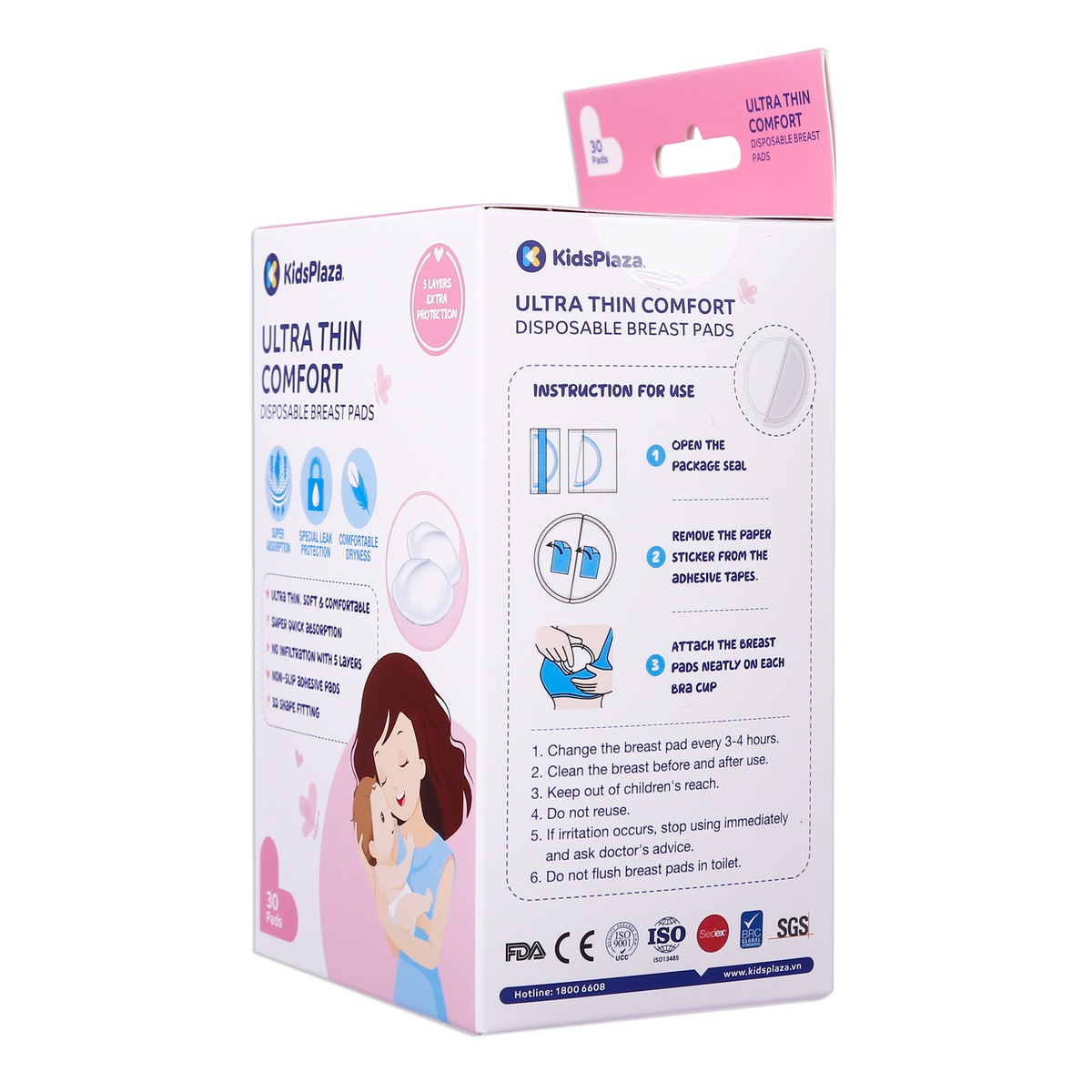Miếng lót thấm sữa KidsPlaza Ultra-Thin Comfort (30 Pcs) - mặt sau