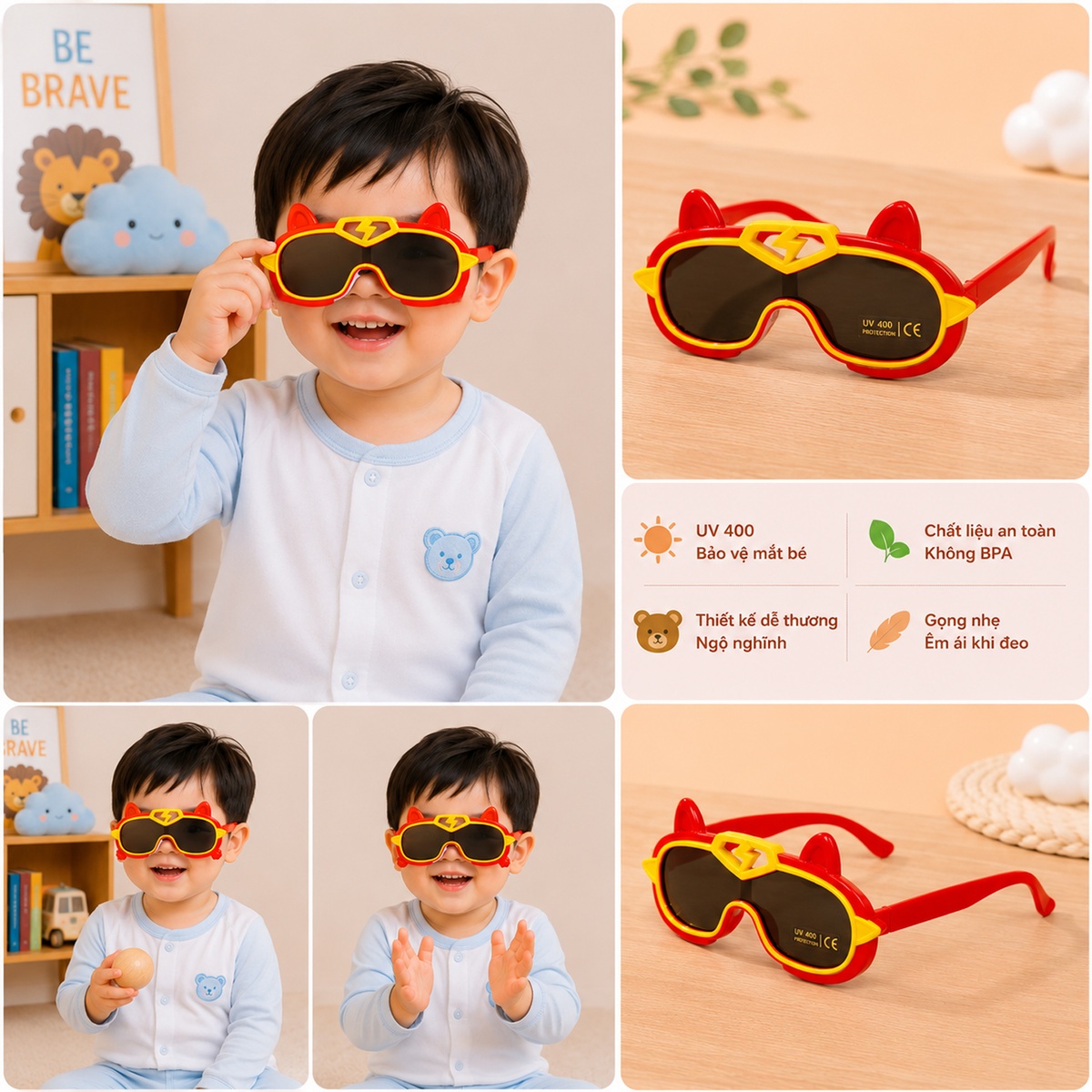 Kính thời trang gọng dẻo KidsPlaza Tia Chớp 2458 C2 (Đỏ) - mặt phải