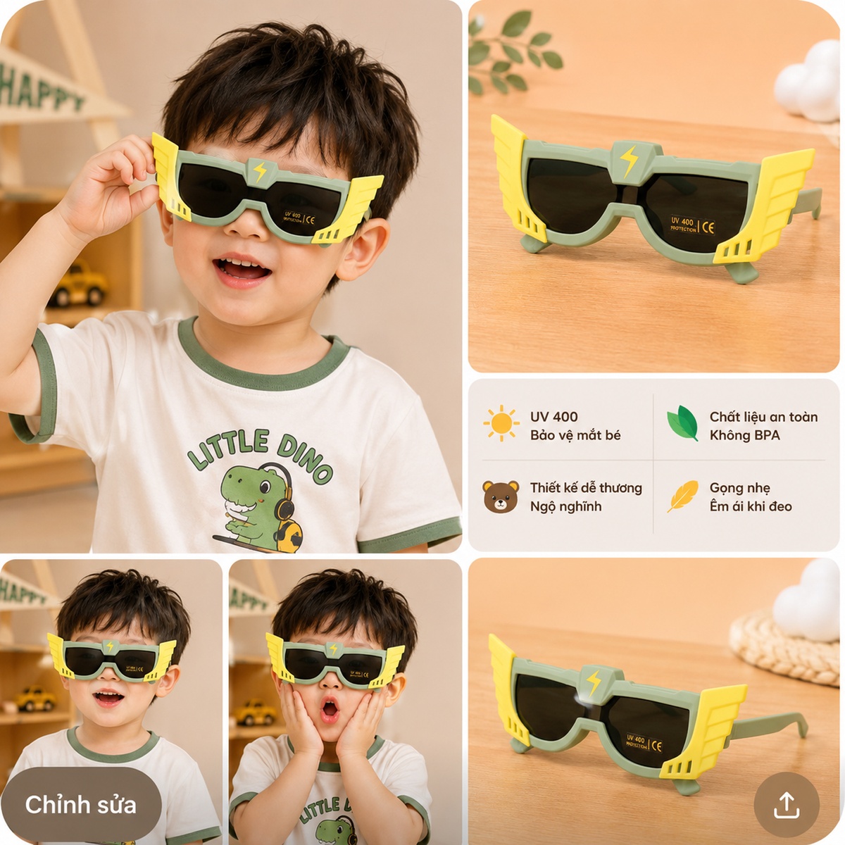 Kính thời trang gọng dẻo KidsPlaza Tia Chớp 2538 C5 (Xanh vàng) - mặt phải