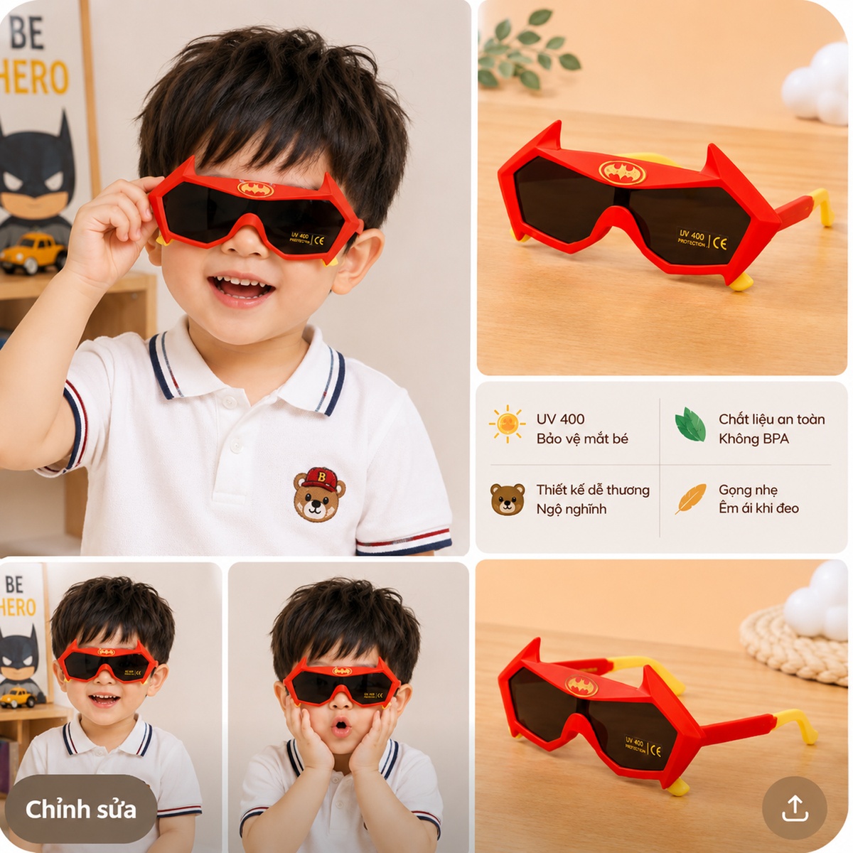 Kính thời trang gọng dẻo KidsPlaza Siêu Nhân 2558 C1 (Đỏ) - mặt phải