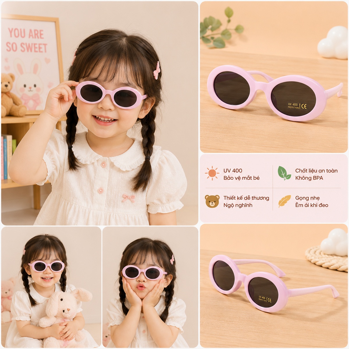Kính thời trang gọng dẻo KidsPlaza Basic 1296 C2 (Hồng) - mặt phải