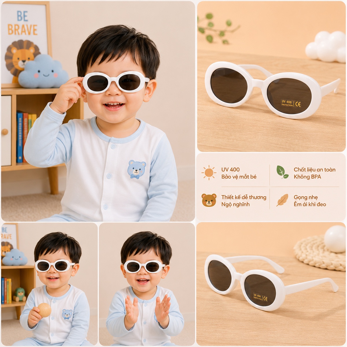 Kính thời trang gọng dẻo KidsPlaza Basic 1296 C3 (Trắng) - mặt phải