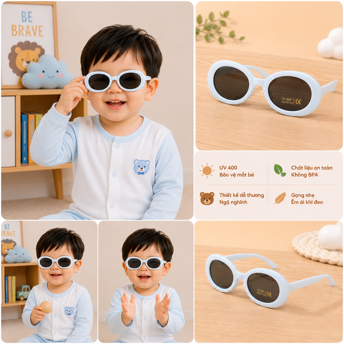 Kính thời trang gọng dẻo KidsPlaza Basic 1296 C5 (Xanh) - mặt phải