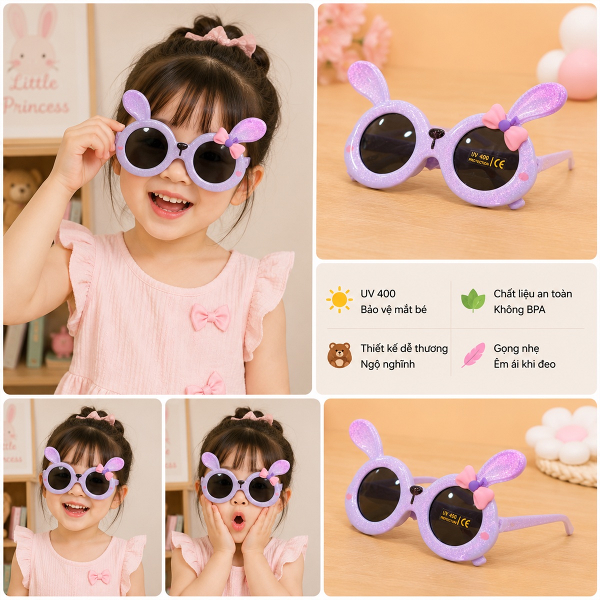 Kính thời trang gọng dẻo KidsPlaza Thỏ BT22193 C2 (Tím) - mặt phải