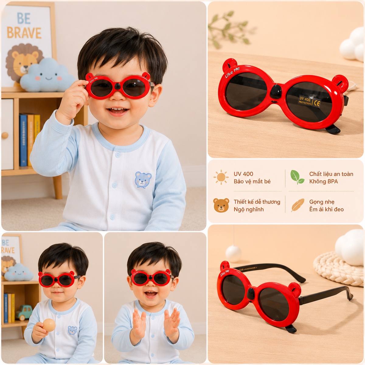 Kính thời trang gọng dẻo KidsPlaza Gấu S8165P C40 (Đỏ đen) - mặt phải
