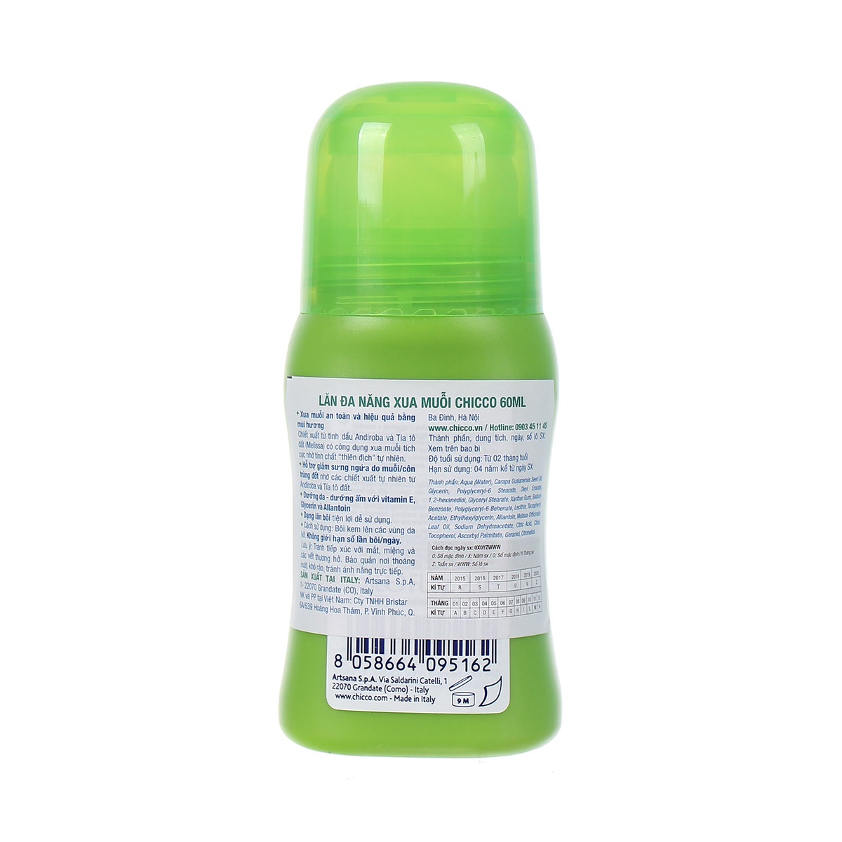 Lăn chống muỗi Chicco 60ml - mặt sau