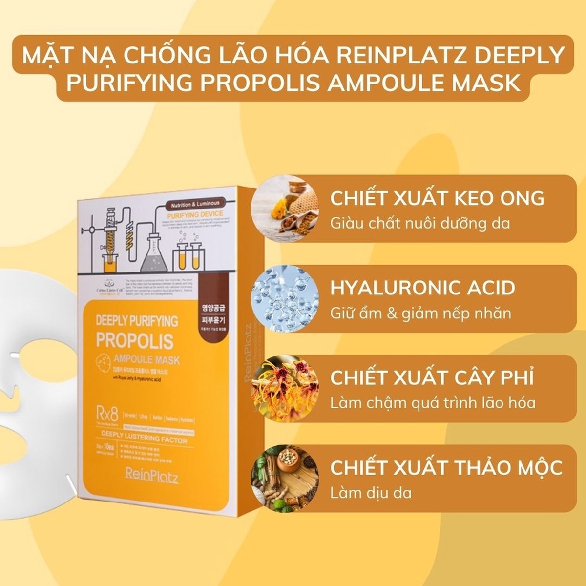 Mặt nạ dưỡng da Reinplatz keo ong tái tạo hỗ trợ phục hồi da  - mặt phải