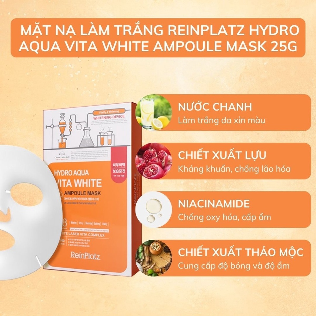 Mặt nạ Reinplatz dưỡng sáng làm trắng da - mặt trái